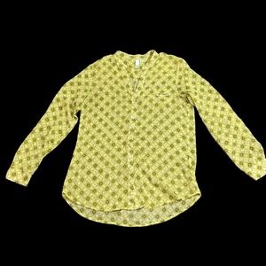 Kut From The Kloth Women's M Shirt Blouse Green Geometric Semi-Sheer 3/4‎ Sleeve